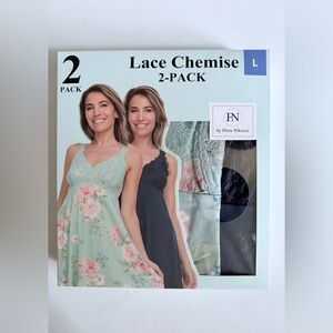 Flora Nikrooz Women's V-Neck Lightweight Soft Lace Trim Chemise Mint and Navy